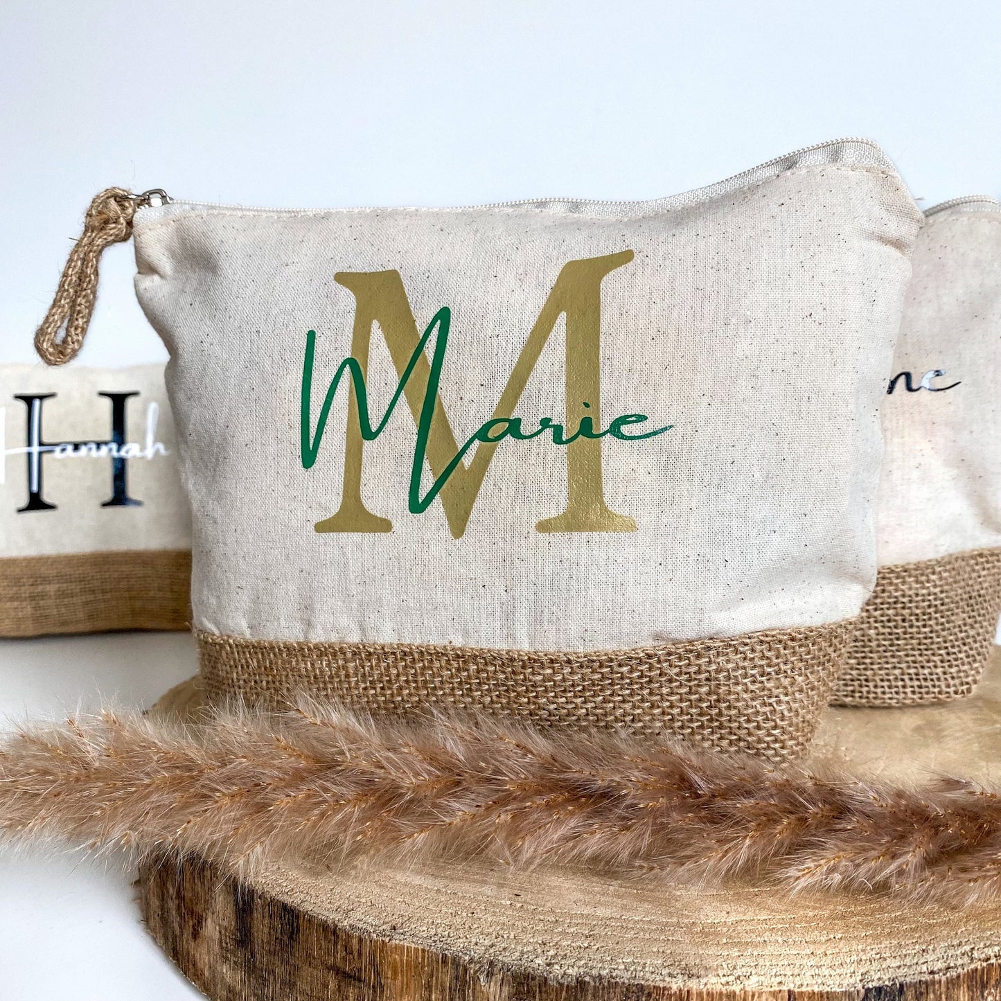 Personalisierte Kosmetiktasche aus Jute | Initial und Name