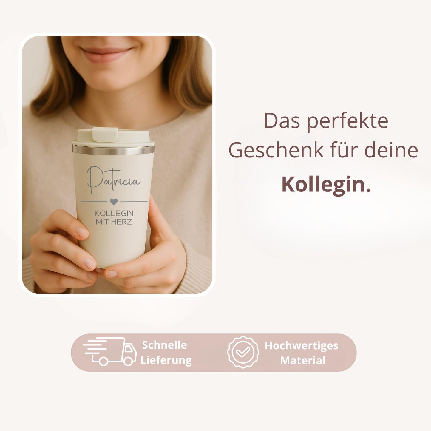 Thermobecher Kollegin mit Herz | Geschenk für Freundin Frau| Bürogeschenk, Arbeitskollegin | Geburtstag, Becher, Gravur Kaffee Tee Abschied