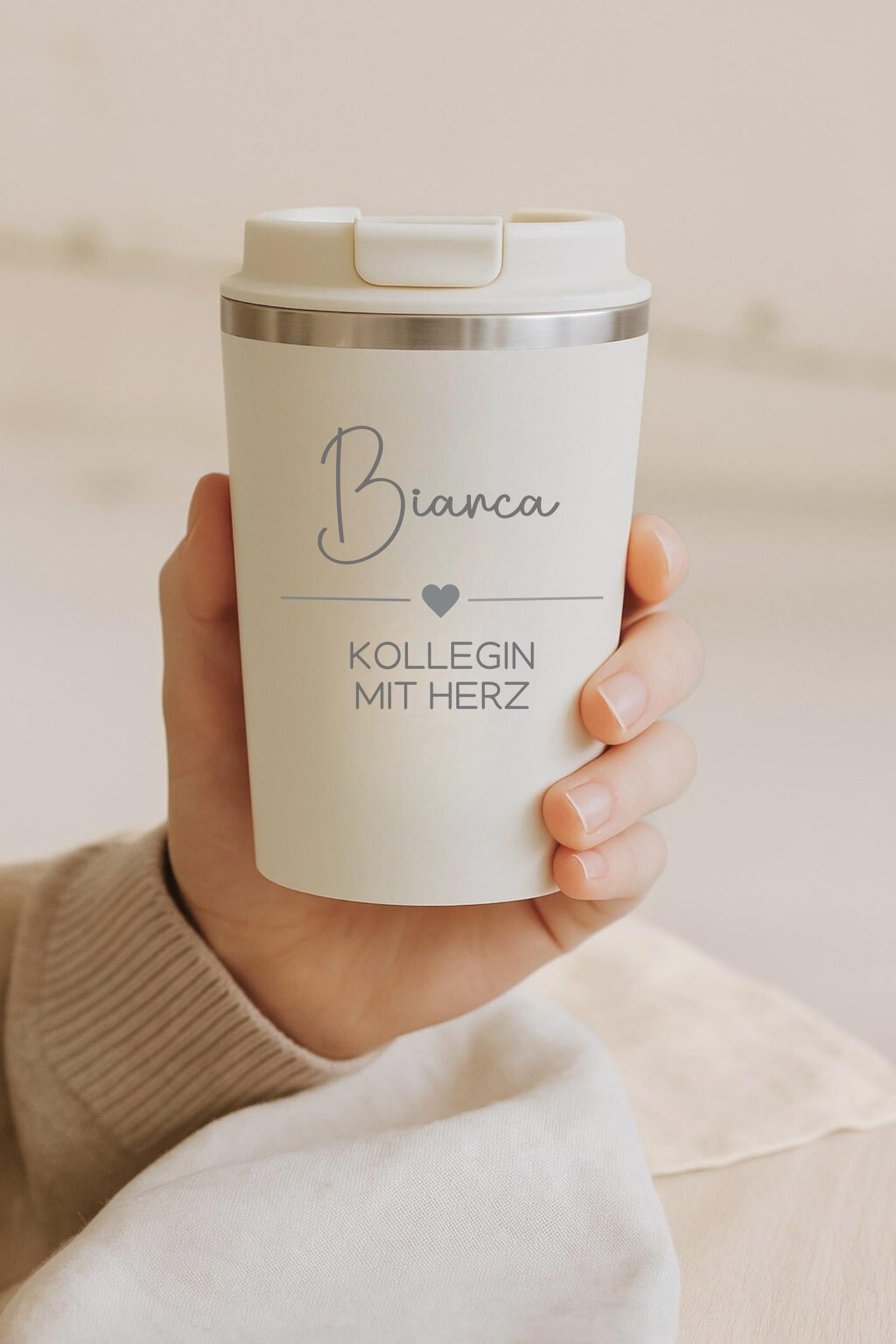 Thermobecher Kollegin mit Herz | Geschenk für Freundin Frau| Bürogeschenk, Arbeitskollegin | Geburtstag, Becher, Gravur Kaffee Tee Abschied