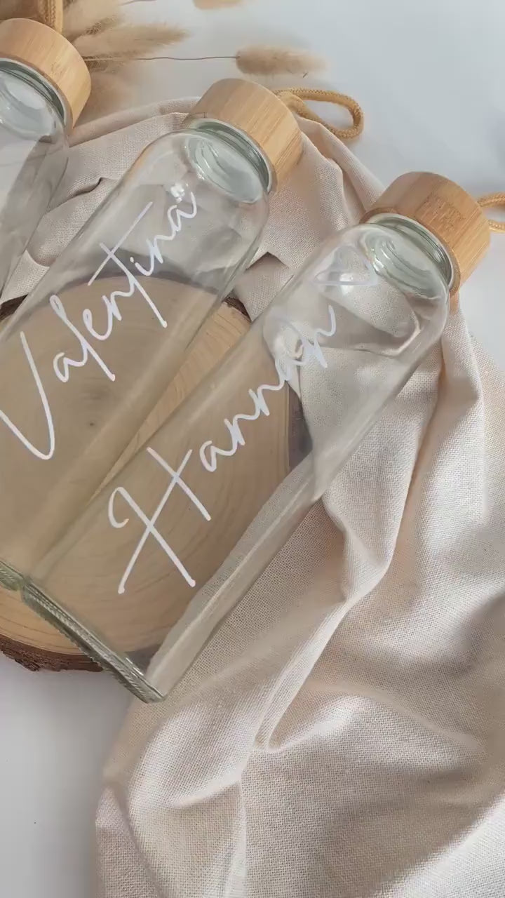 Trinkflasche personalisiert | Wasserflasche Bambusdeckel | Glasflasche | Name | Geschenkidee | Geburtstag