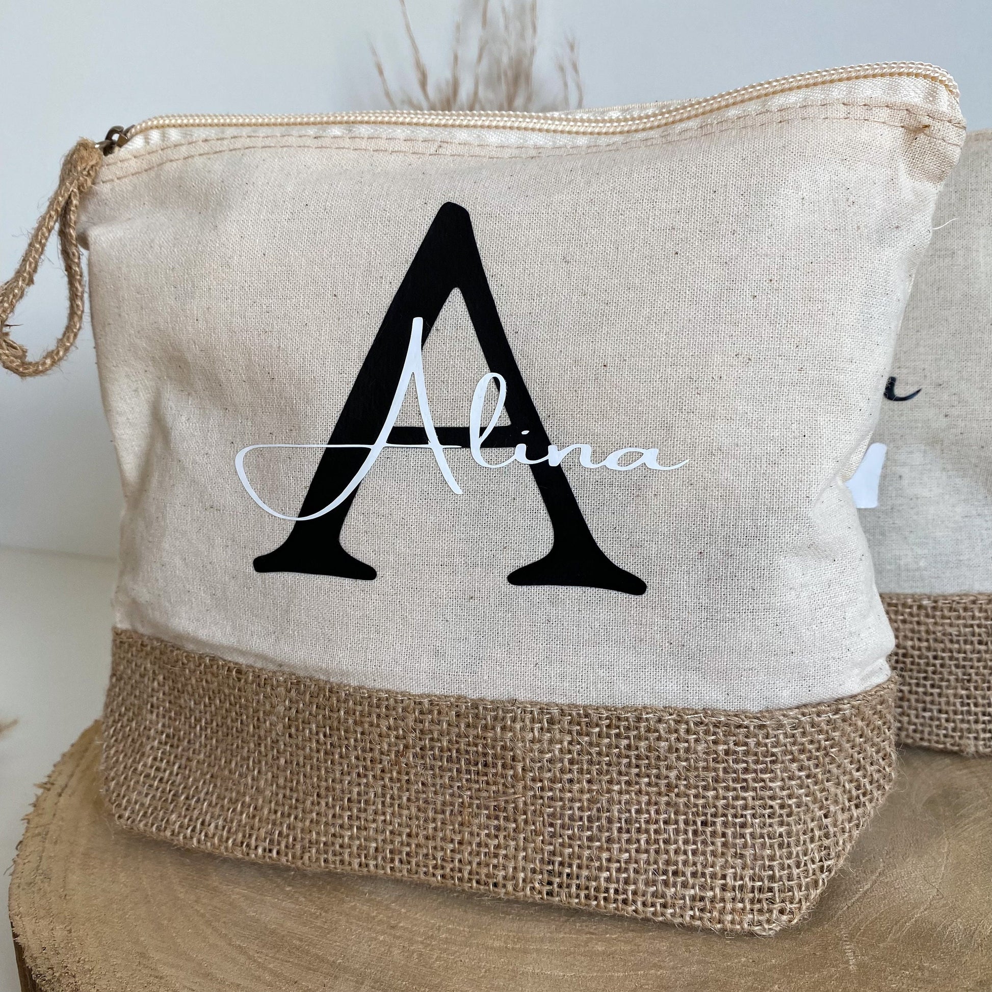 Personalisierte Kosmetiktasche mit Namen | Schminktasche | Kulturtasche | Geschenk Frau Mama | Geburtstag | Jute | Kulturbeutel