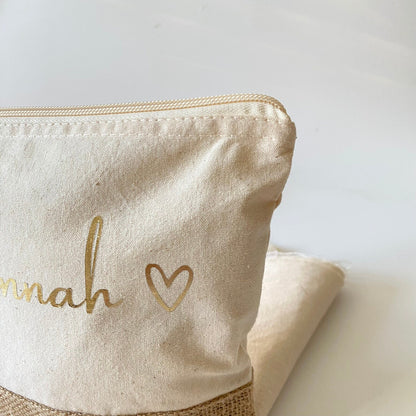 Personalisierte Kosmetiktasche aus Jute mit Namen