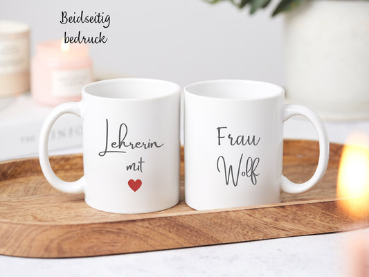 Personalisierte Tasse für Lehrerin Erzieherin | Keramiktasse | Lehrerin mit Herz und Namen | Geschenk Abschiedsgeschenk | Geschenkidee |