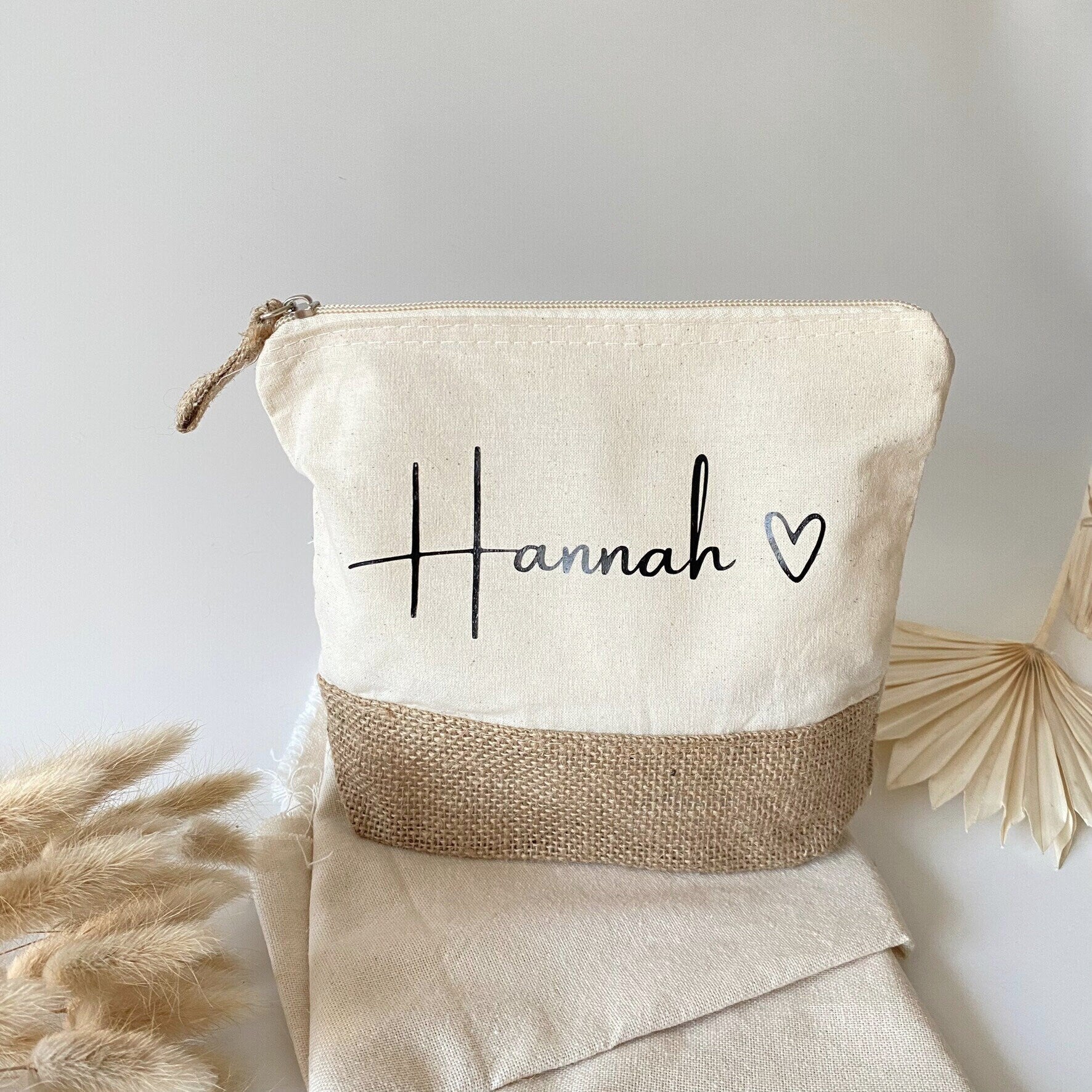 Personalisierte Kosmetiktasche aus Jute mit Namen