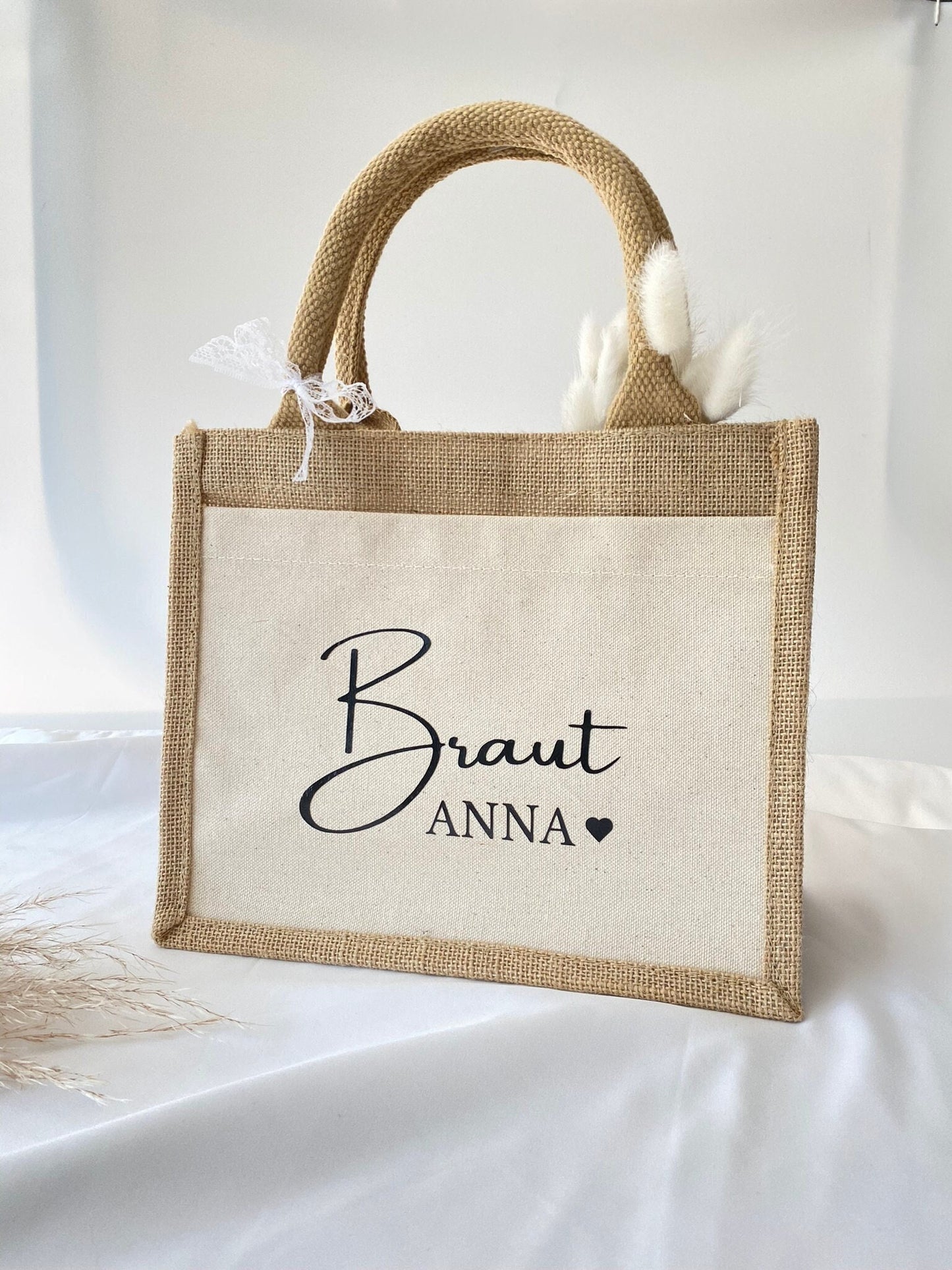 Personalisierte Jutetasche mit Namen | Braut | Trauzeugin Brautjungfer Einkaufstasche | Markttasche | Strandtasche | Geschenk Frau | JGA |