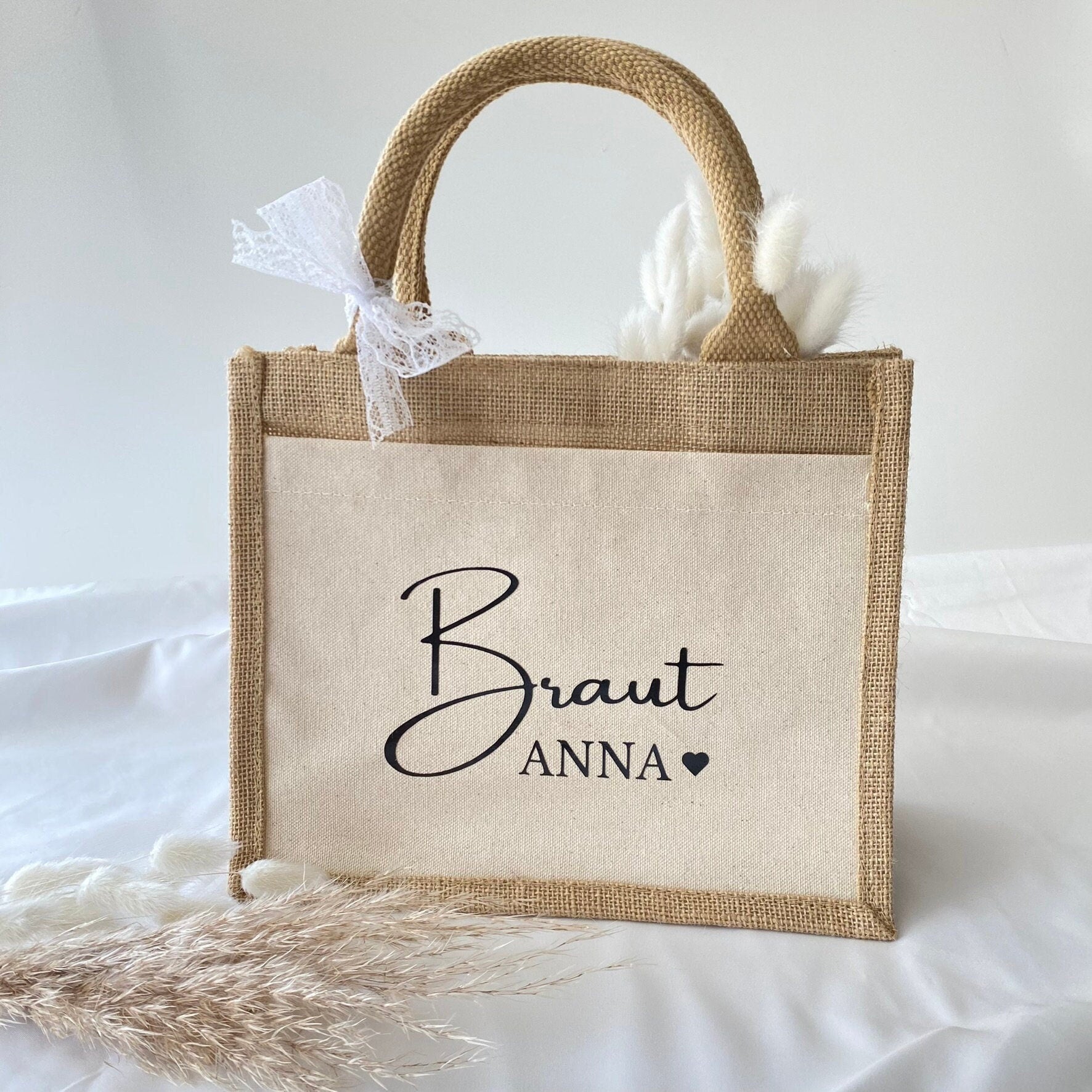 Personalisierte Jutetasche mit Namen | Braut | Trauzeugin Brautjungfer Einkaufstasche | Markttasche | Strandtasche | Geschenk Frau | JGA |