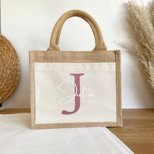 Personalisierte Jutetasche mit Initial und Name | Einkaufstasche | Markttasche | Strandtasche | Geschenk Frau Mama Freundin Geburtstag