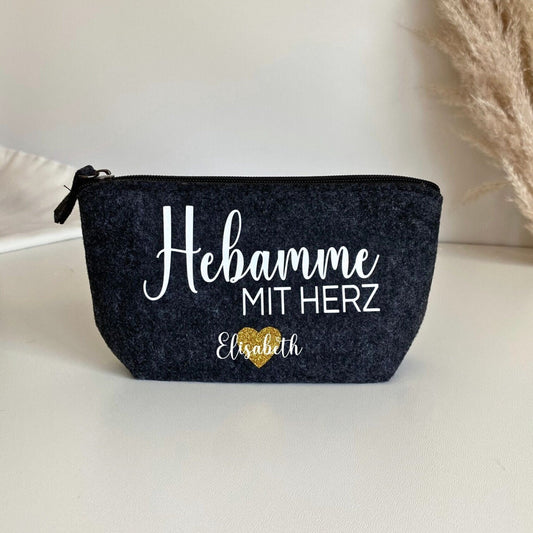 Geschenk Hebamme mit Herz und Namen | Personalisiertes Geschenk | mit Namen | Kulturbeutel | Kosmetiktasche | Geschenk zum Abschied