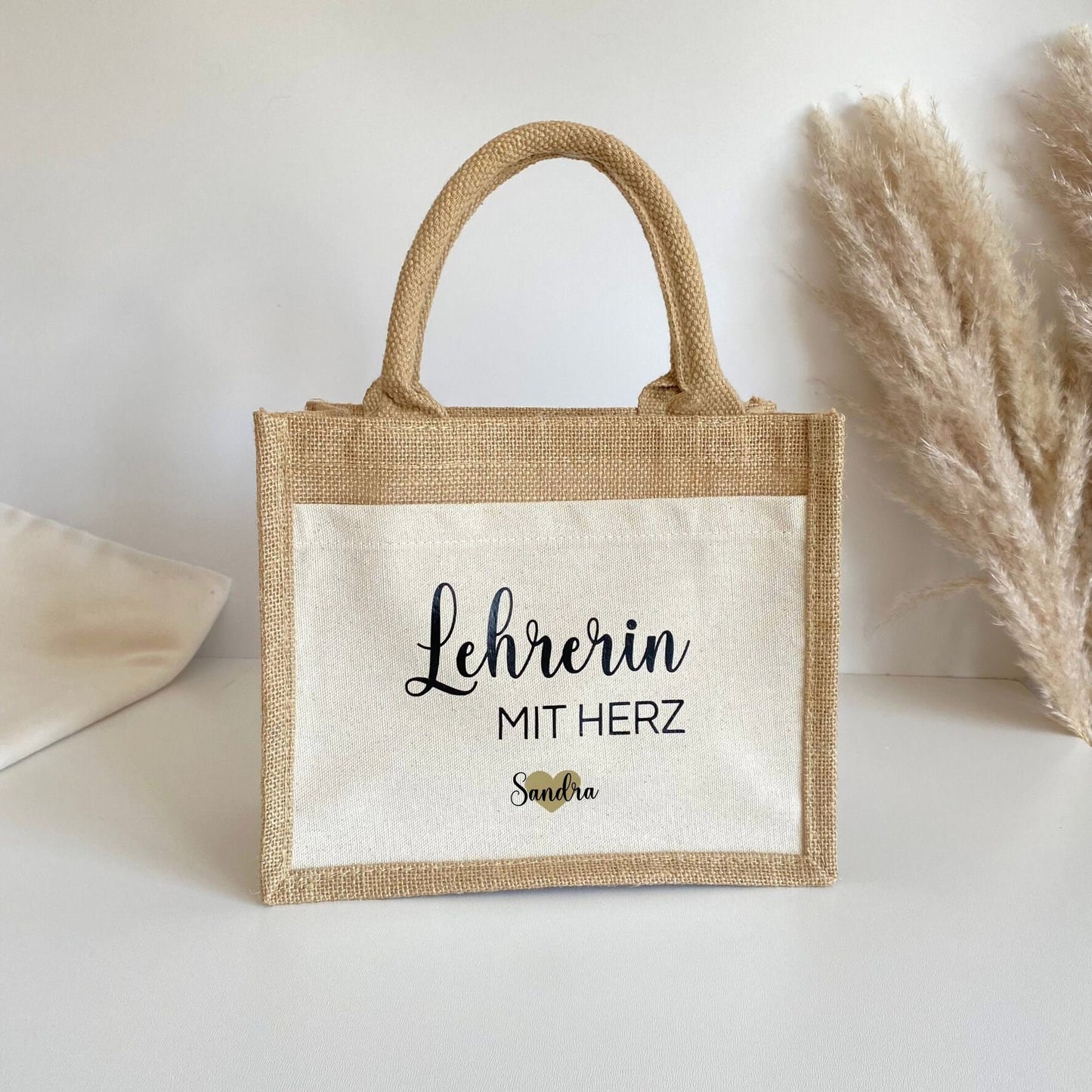 Geschenk Lehrerin / Erzieherin mit Herz | Personalisiertes Geschenk | Personalisiert mit Namen | Jute Tasche | Abschiedsgeschenk Grundschule