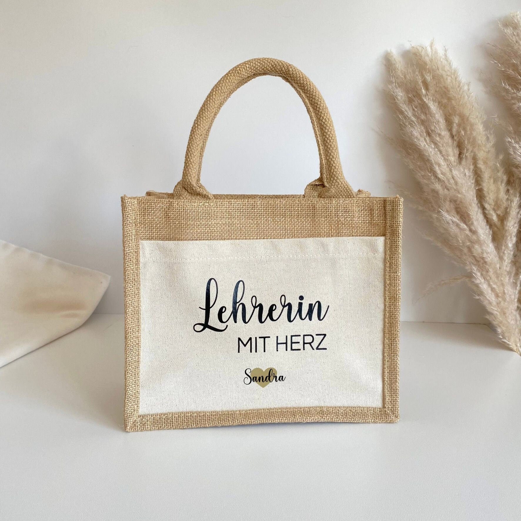 Geschenk Lehrerin / Erzieherin mit Herz | Personalisiertes Geschenk | Personalisiert mit Namen | Jute Tasche | Abschiedsgeschenk Grundschule