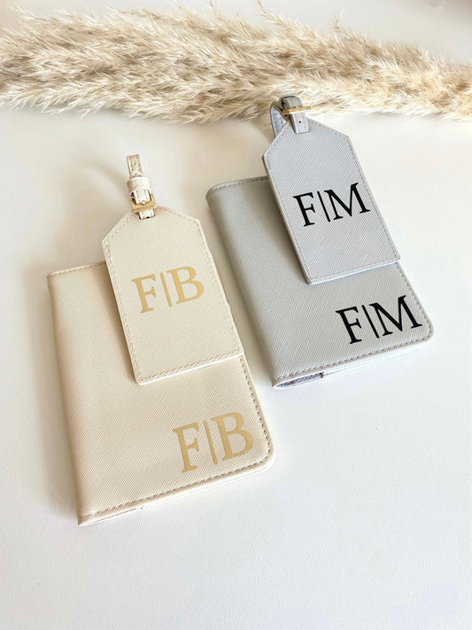 Personalisiertes Set Reisepasshülle + Kofferanhänger mit Initial | Personalisiertes Geschenk Frau Mama Freundin | Reisepass | Urlaub