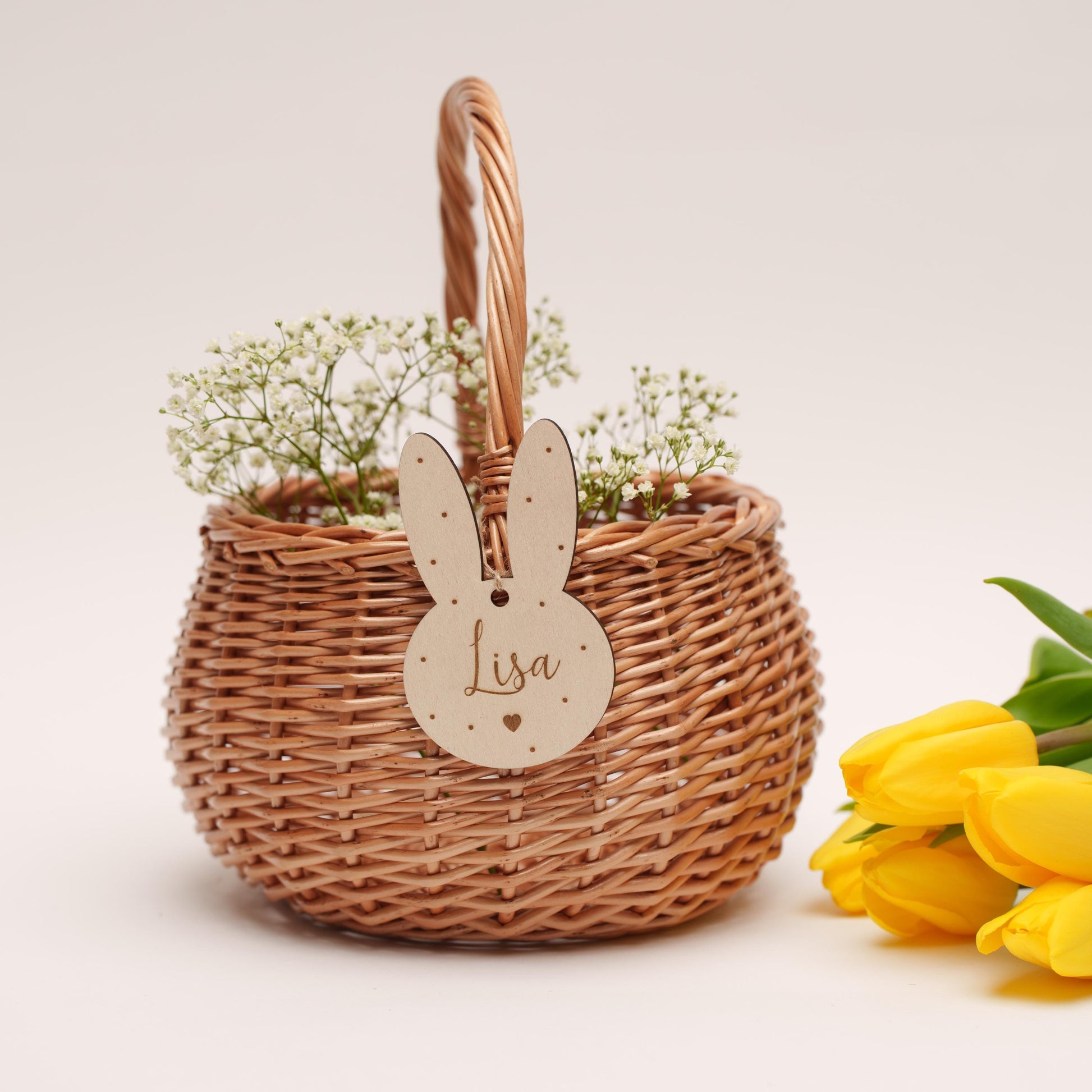 Personalisiertes Osterkörbchen | Holzanhänger mit Namen | Osterkorb Kinder | Geschenkidee | Osternest personalisierter Anhänger Ostertasche