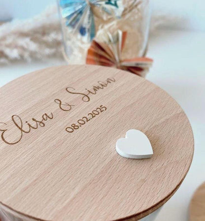 Personalisiertes Vorratsglas zur Hochzeit mit Namen und Datum