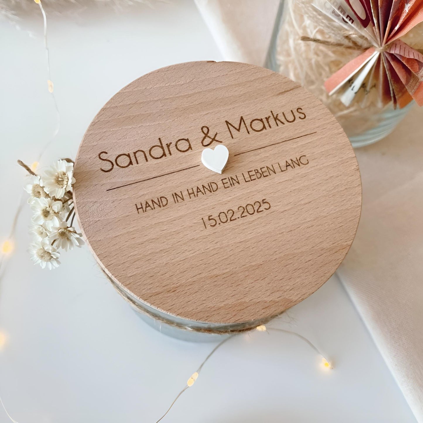 Personalisiertes Vorratsglas „Hand in Hand ein Leben lang“ zur Hochzeit