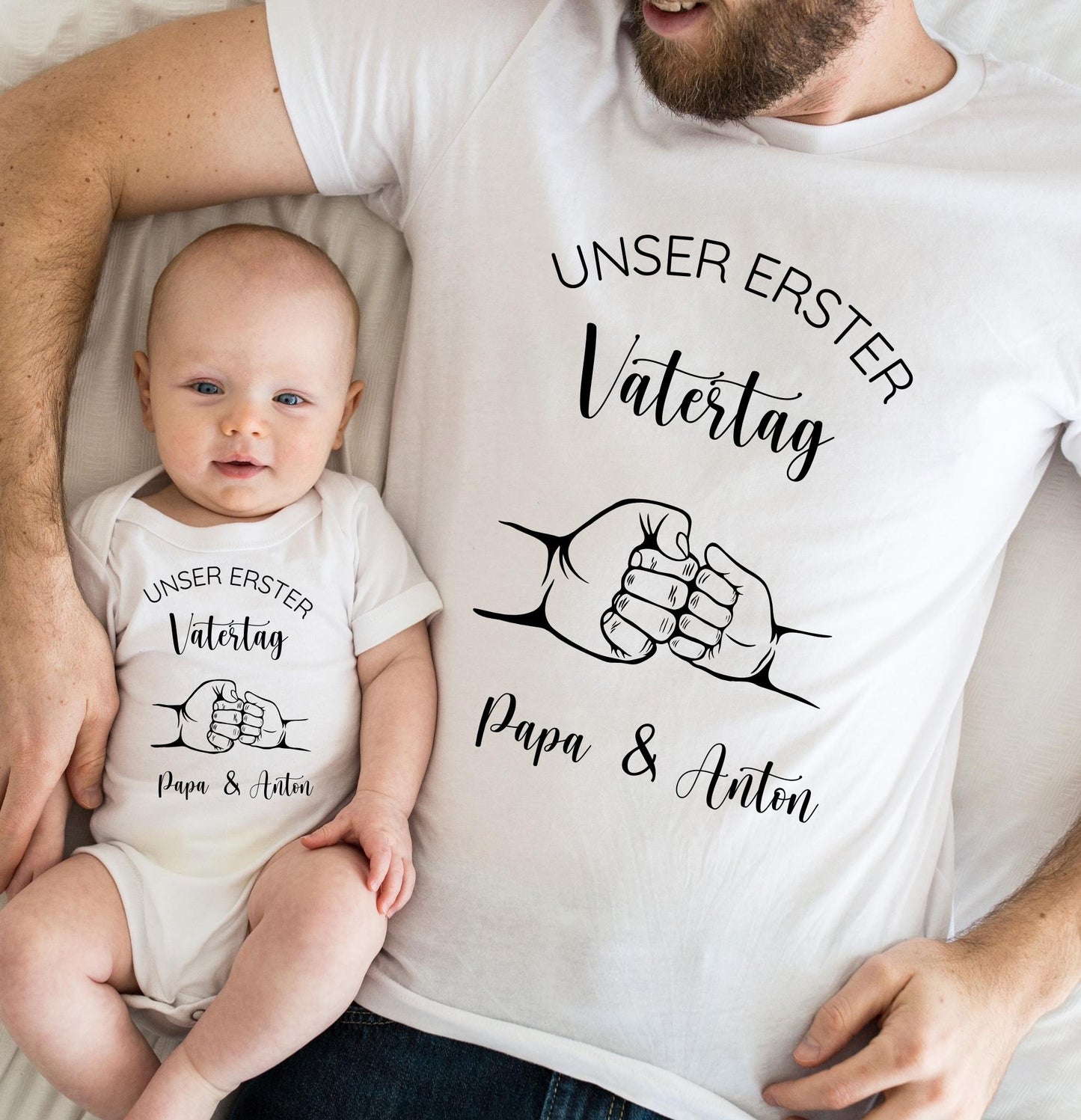 Personalisiertes Papa-Baby-Set „Erster Vatertag“ für Papa und Baby