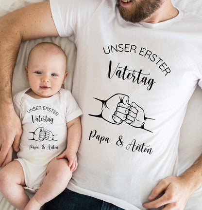 Personalisiertes Papa-Baby-Set „Erster Vatertag“ für Papa und Baby