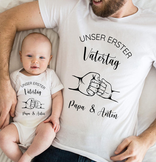 Personalisiertes Papa-Baby-Set „Erster Vatertag“ für Papa und Baby