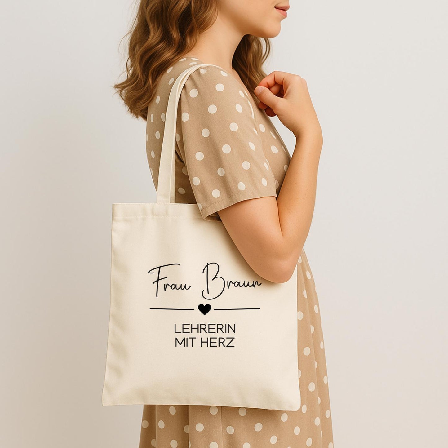 Personalisierte Stofftasche „mit Herz“ für Lehrerin und Erzieherin