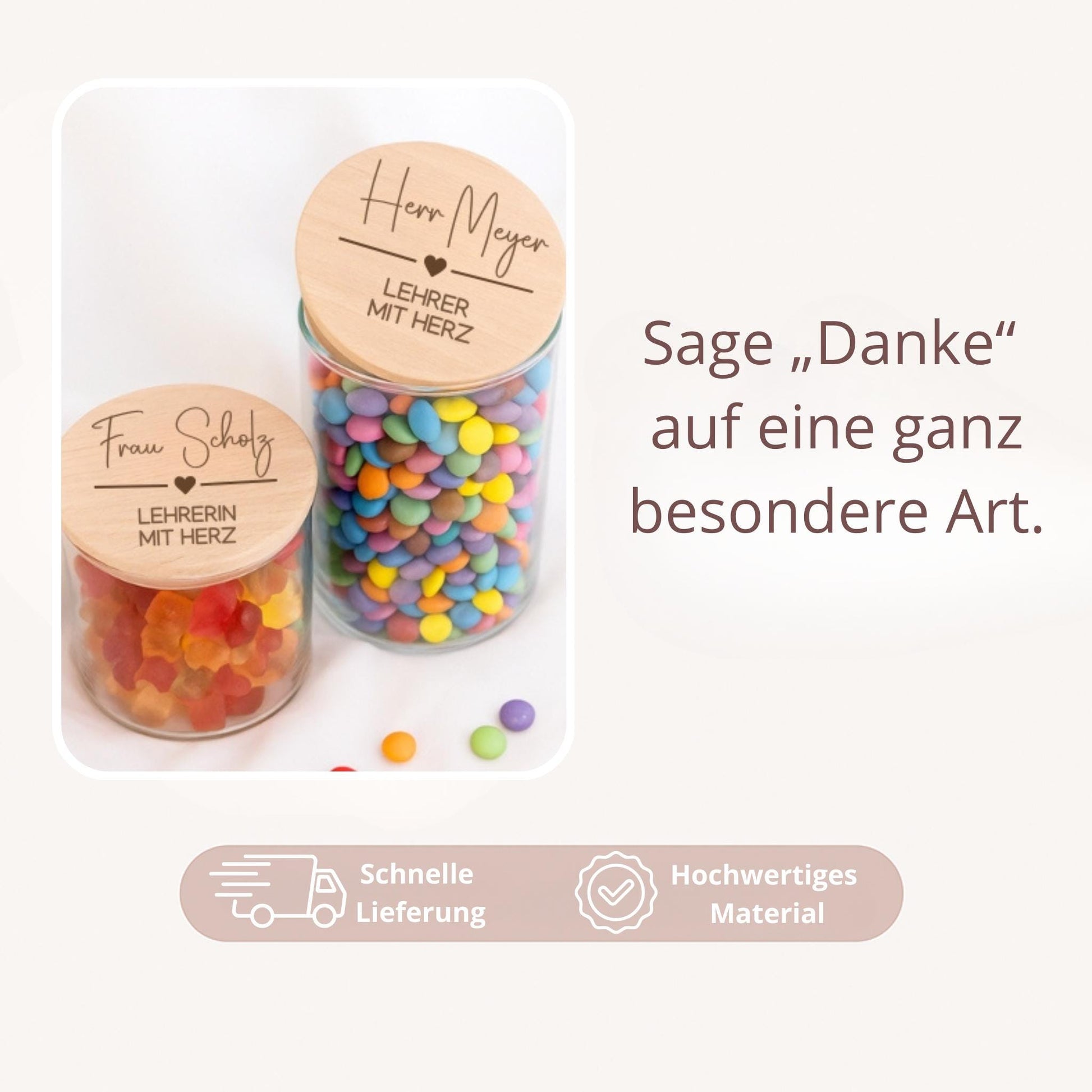 Personalisiertes Vorratsglas „Lehrerin mit Herz“ mit Name