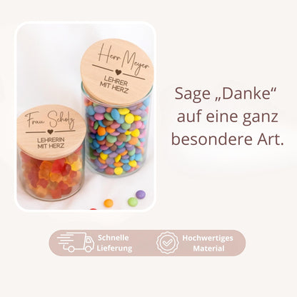 Personalisiertes Vorratsglas „Lehrerin mit Herz“ mit Name