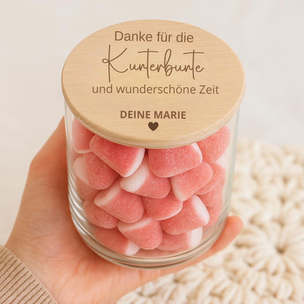 Vorratsglas „Danke für die kunterbunte und wunderschöne Zeit“