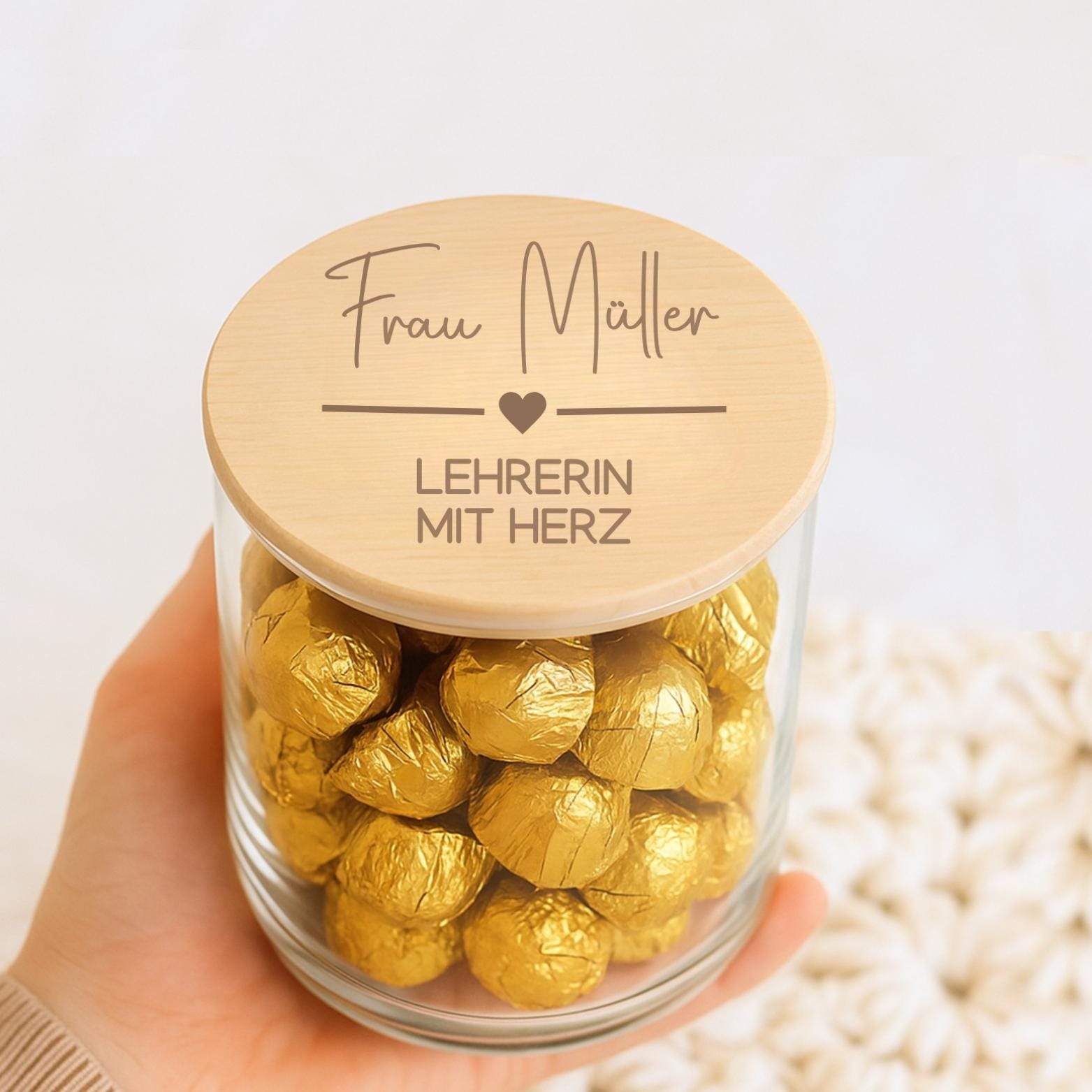 Personalisiertes Vorratsglas „Lehrerin mit Herz“ mit Name