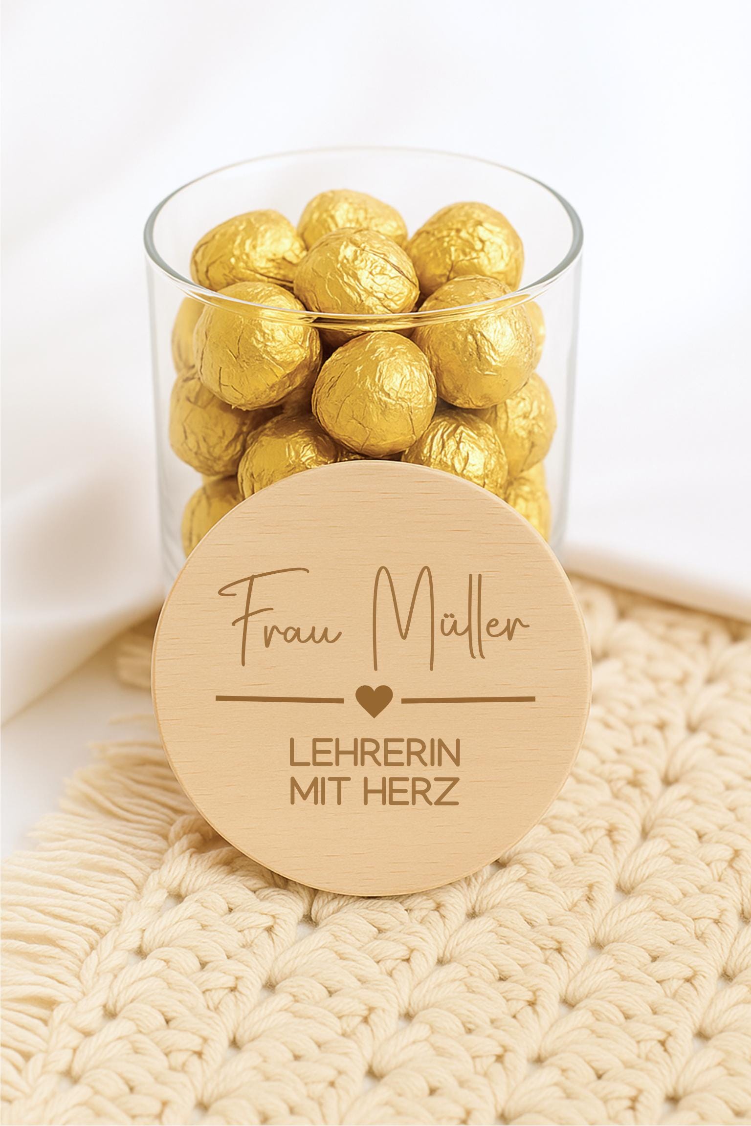 Personalisiertes Vorratsglas mit Herzmotiv als Dankeschön