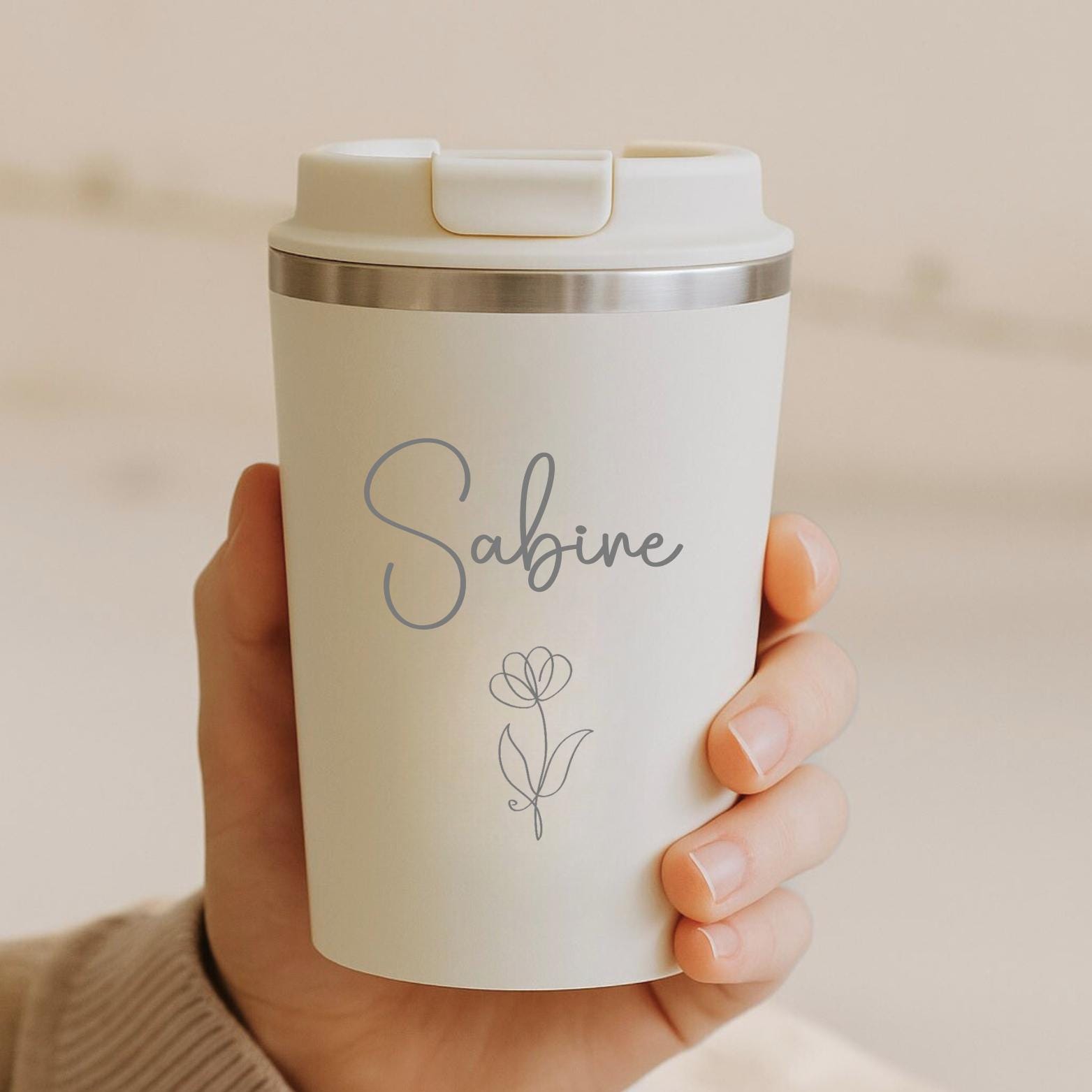 Thermobecher mit personalisierter Text- und Motivgravur
