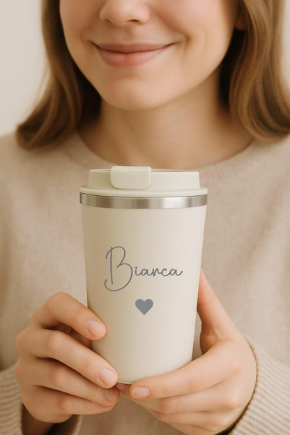 Personalisierter Thermobecher mit Wunschtext und Motiv