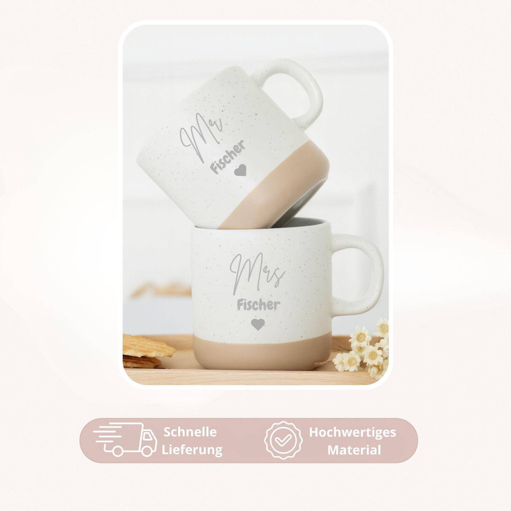 Personalisierte Keramiktasse „Mr / Mrs“ zur Hochzeit