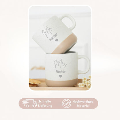 Personalisierte Keramiktasse „Mr / Mrs“ zur Hochzeit