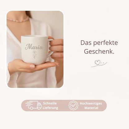 Personalisierte Keramiktasse mit Namen und Motiv