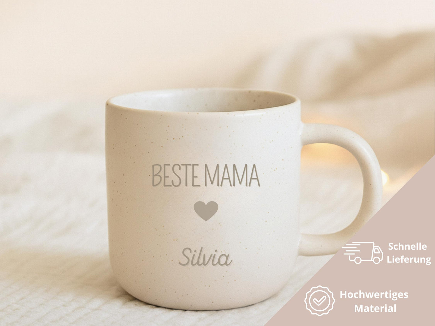 Personalisierte Keramiktasse mit Familiengravur
