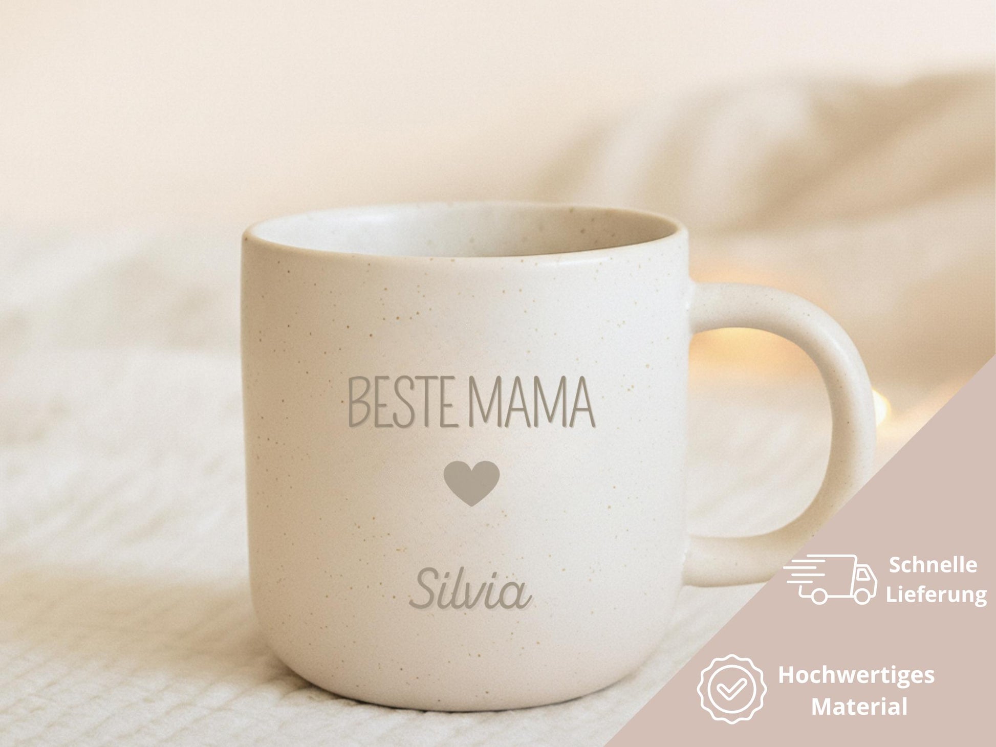 Personalisierte Keramiktasse mit Familiengravur