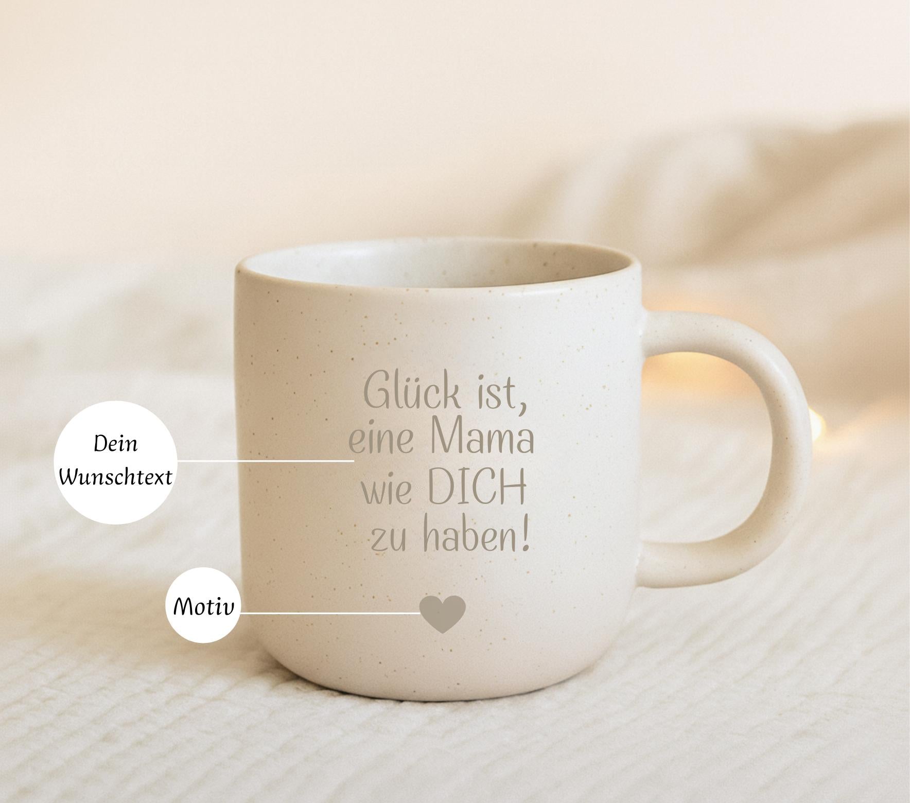 Personalisierte Keramiktasse mit Wunschtext und Motiv
