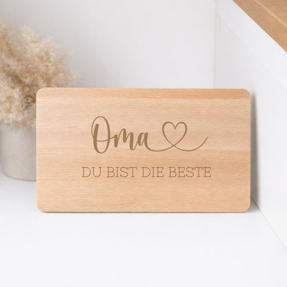 Frühstücksbrett aus Buchenholz „Oma du bist die Beste“ mit optionalen Namen