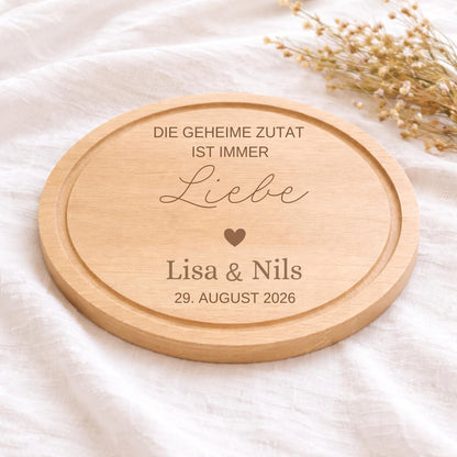Schneidebrett „Die geheime Zutat ist immer Liebe“ zur Hochzeit
