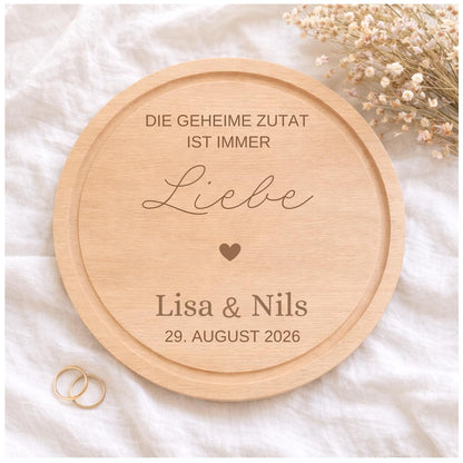 Schneidebrett „Die geheime Zutat ist immer Liebe“ zur Hochzeit