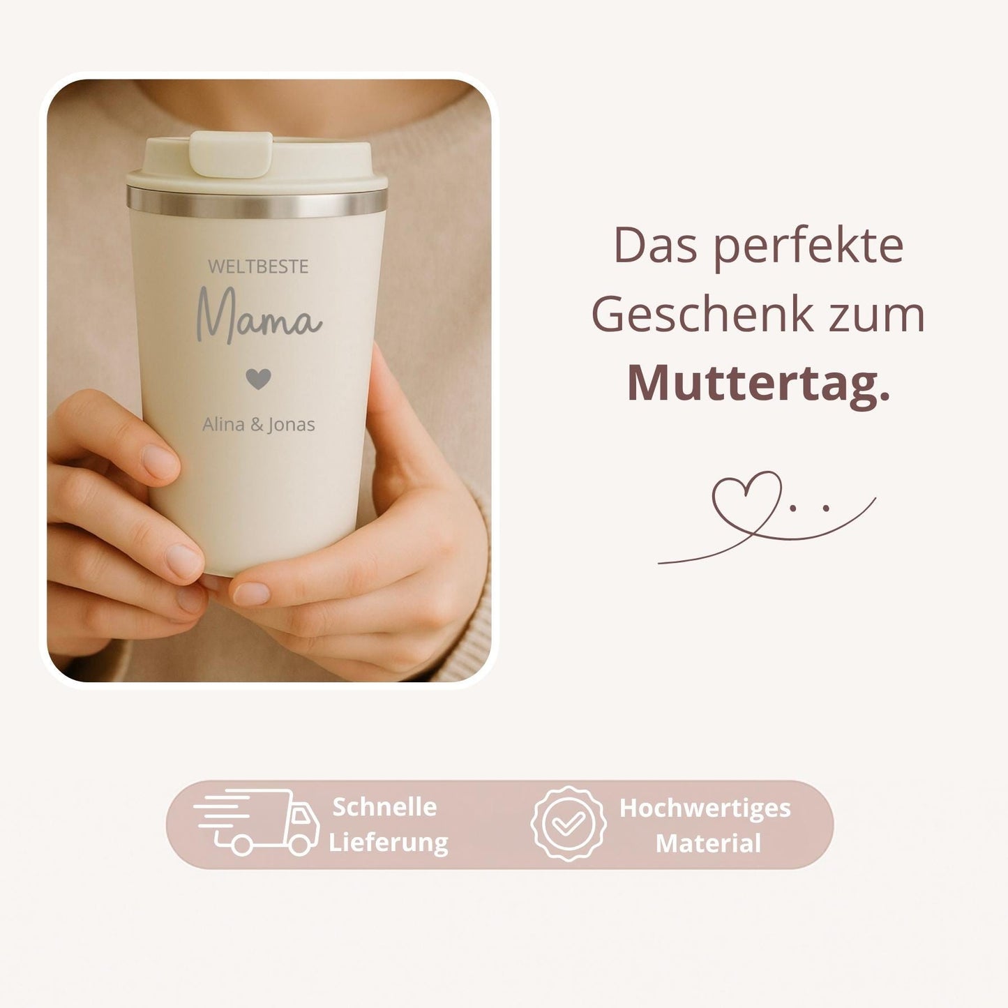 Thermobecher „Weltbeste Mama / Oma“ aus Edelstahl, 360 ml