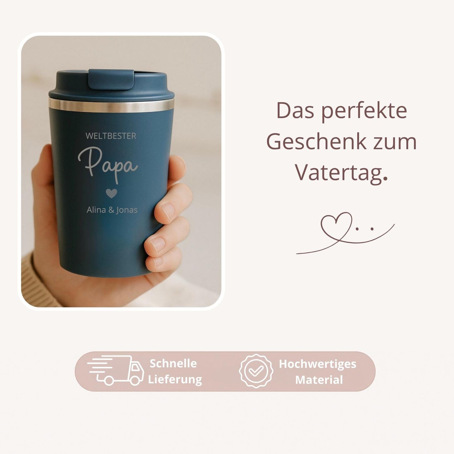 Thermobecher „Weltbester Papa / Opa“ aus Edelstahl, 360 ml