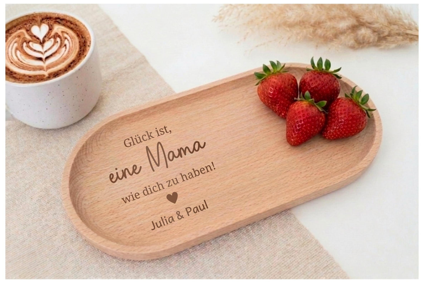 Personalisiertes Holztablett für Mama „Glück ist, eine Mama“
