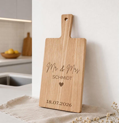 Personalisiertes Hochzeitsgeschenk | Schneidebrett mit Namen & Datum | Mr Mrs | Hochzeitsdeko | Geschenk für das Brautpaar