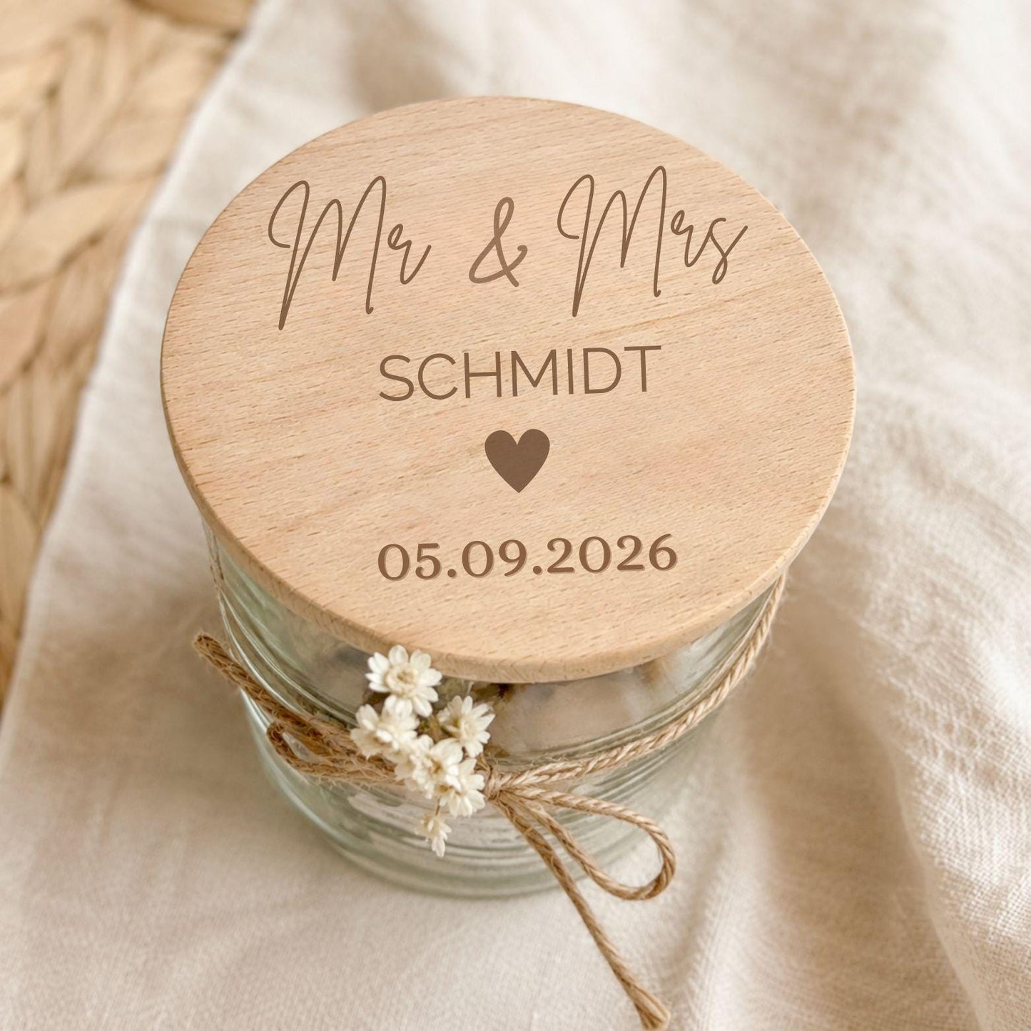 Personalisiertes Vorratsglas „Mr & Mrs“ zur Hochzeit