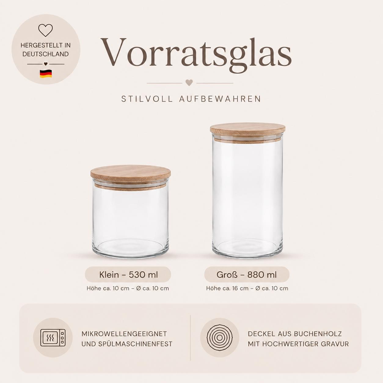 Größenvergleich der Vorratsgläser mit 530 ml und 880 ml