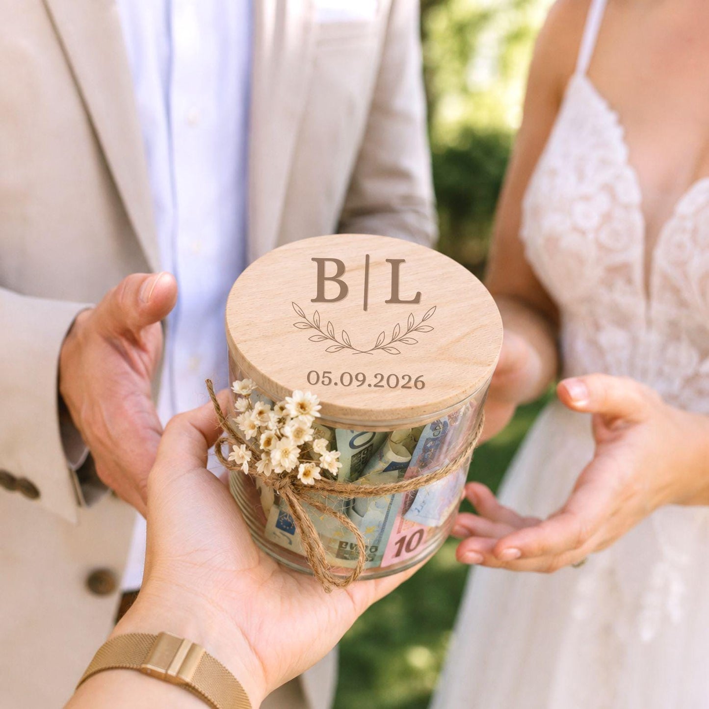 Personalisiertes Vorratsglas zur Hochzeit mit Initialen und Datum