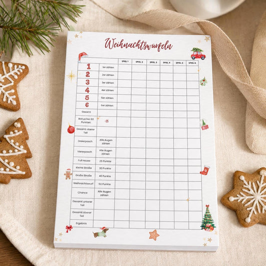 Weihnachtswürfeln Spielblock im DIN-A6-Format