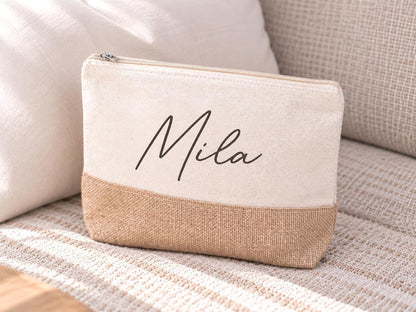 Kosmetiktasche aus Jute mit Namen, 27 cm – Produktansicht 2