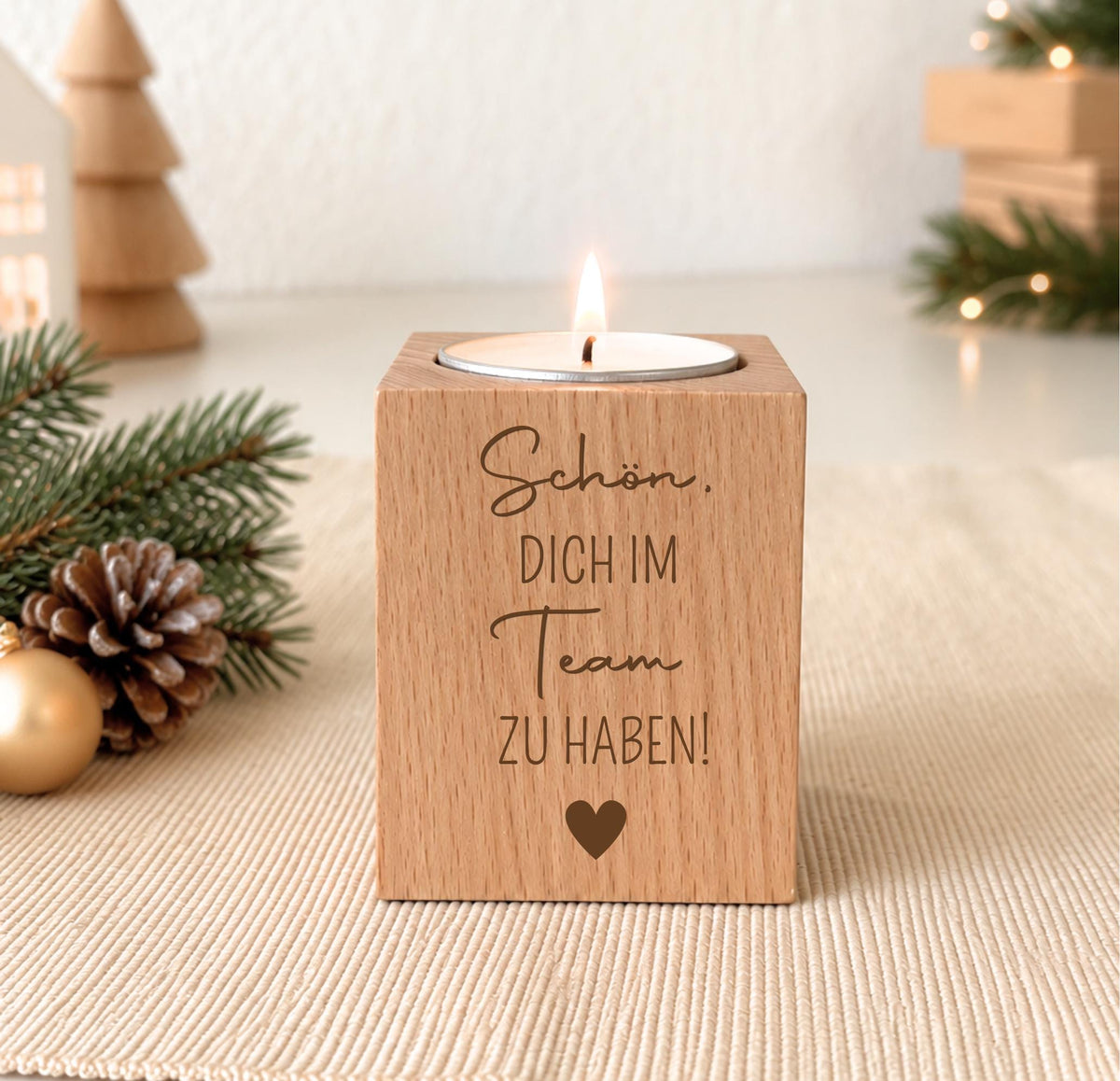 Teelichthalter aus Buchenholz als Teamgeschenk – Produktansicht 2