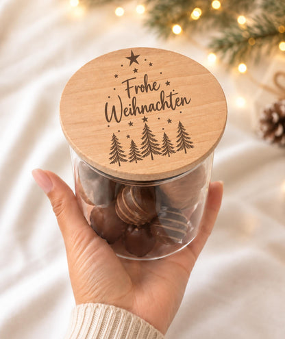 Vorratsglas „Frohe Weihnachten“ mit Buchenholzdeckel – Produktansicht 2