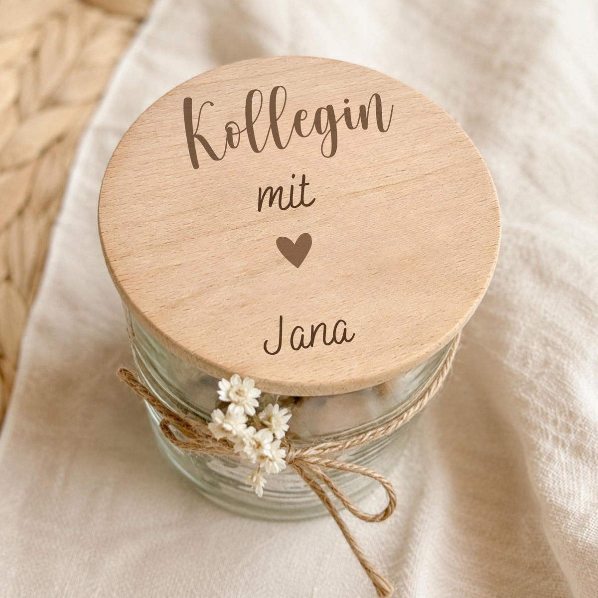 Vorratsglas „Kollegin mit Herz“, Mit Name